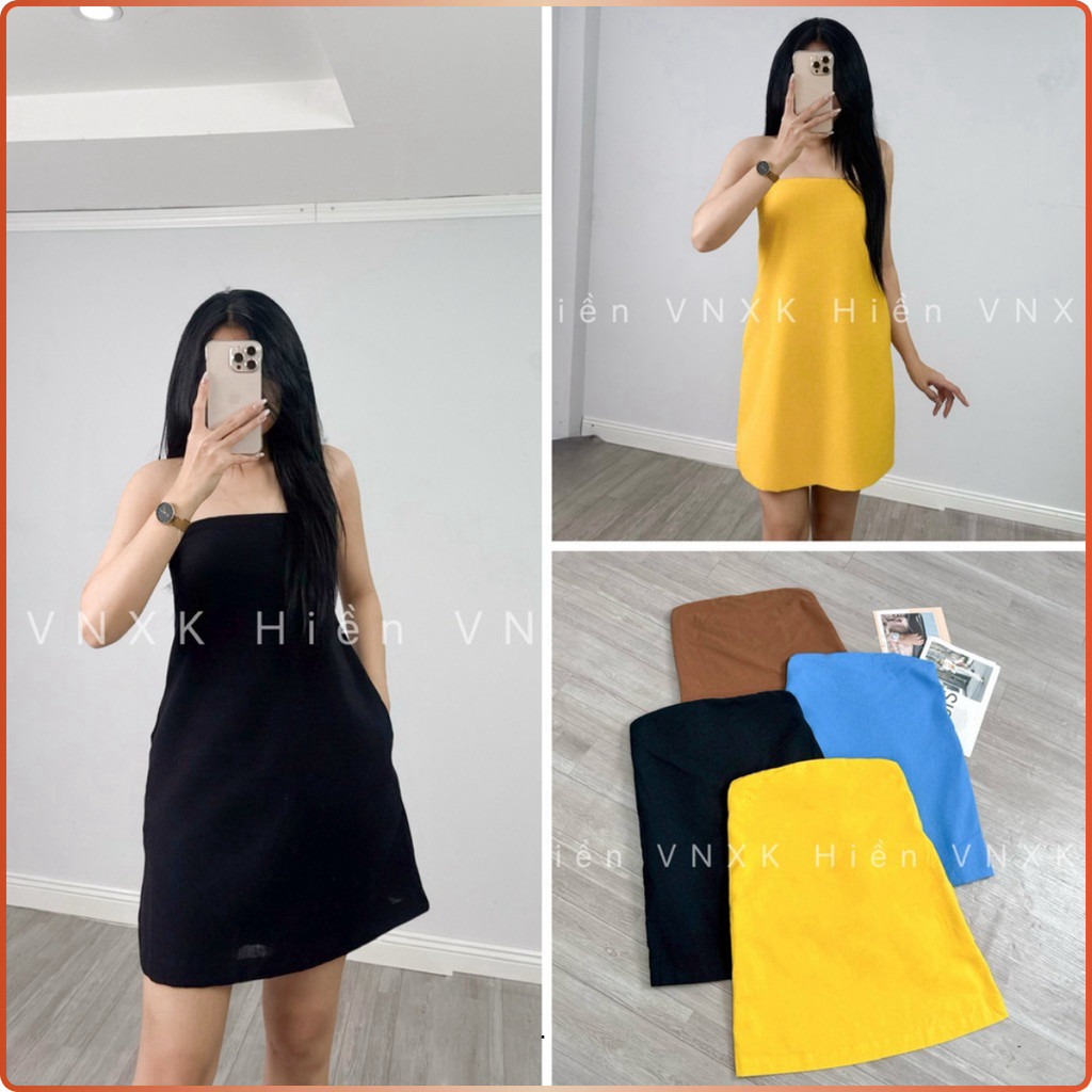 [Hiền VNXK] Đầm cúp ngực nữ, khoét lưng, vải linen , có túi, thoáng mát phù hợp cho đi biển và đi ch