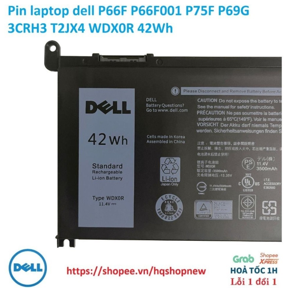⚡️ Pjn laptop dell P66F P66F001 P75F P69G 3CRH3 T2JX4 WDX0R 42Wh