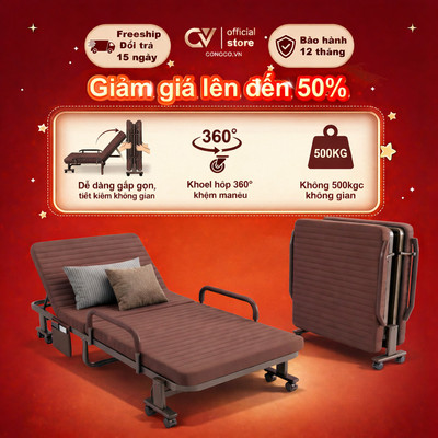 CONOCO Giường gấp văn phòng ngủ trưa đa năng có bánh xe đệm dày êm ái không cần lắp đặt