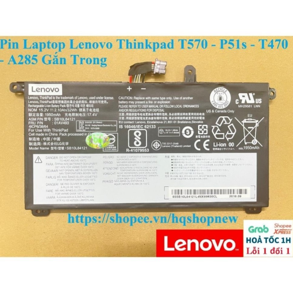 ⚡️ Pjn Lenovo Thinkpad T570 - P51s - T470 - A285 Gắn Trong