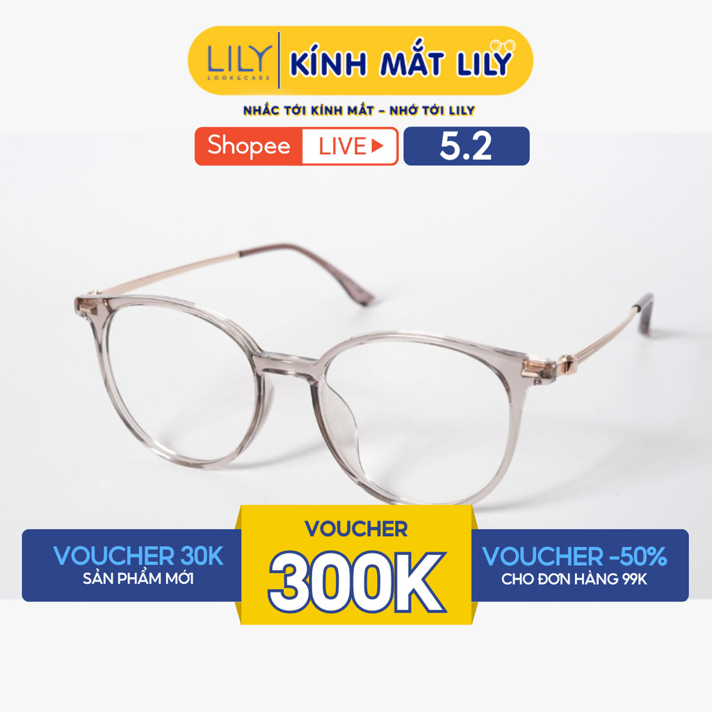 Gọng kính mắt tròn nam nữ LILYEYEWEAR chất liệu nhựa phối càng kim loại cao cấp kiểu dáng hiện đại t