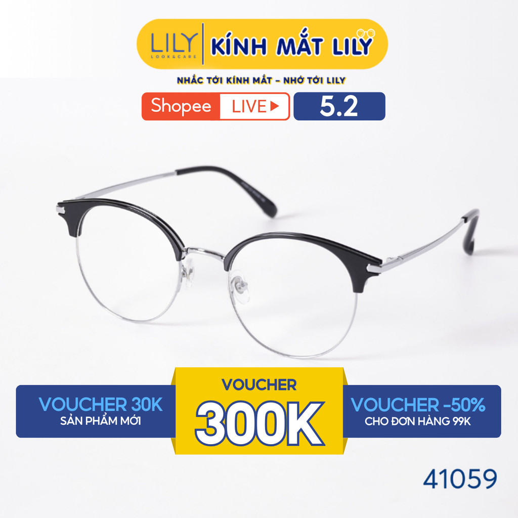 Gọng kính tròn nam nữ LILYEYEWEAR chất liệu nhựa phối kim loại cao cấp kiểu dáng hiện đại thời trang