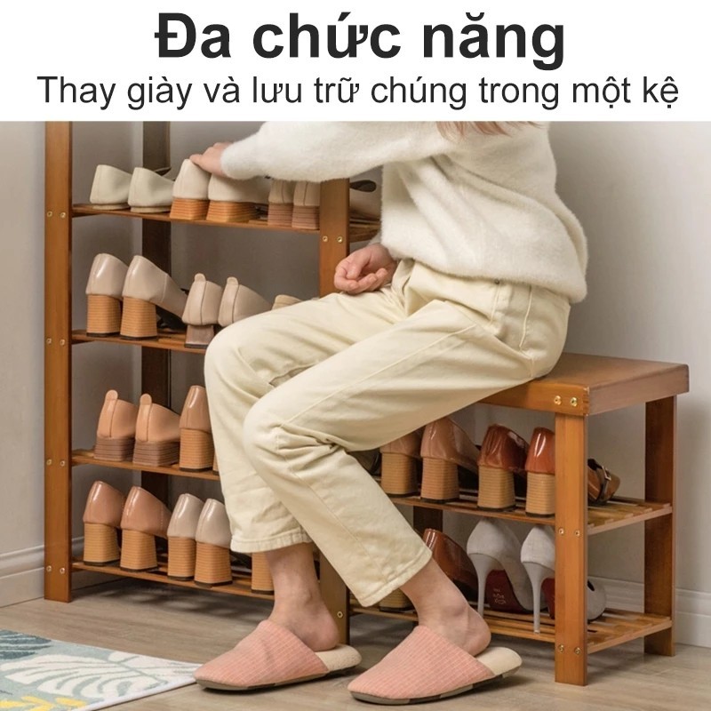 Ghế thay giày tre 20-100cm có thể dùng làm giá để giày Tiết kiệm không gian và chống nấm mốc | BigBuy360 - bigbuy360.vn