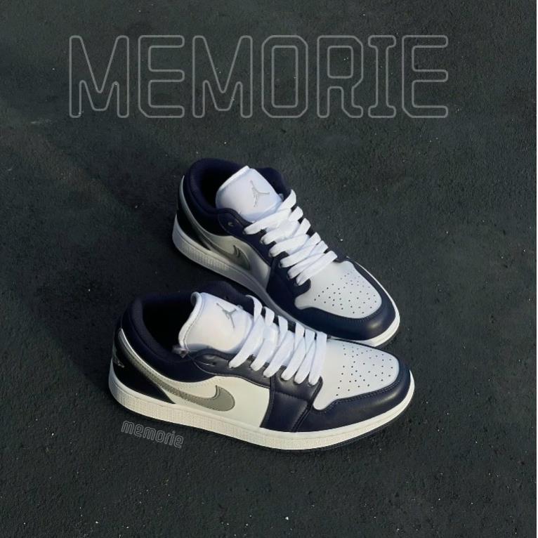Giày Sneaker Jd 1 Low Navy Grey Xanh Trắng Vạch Ghi