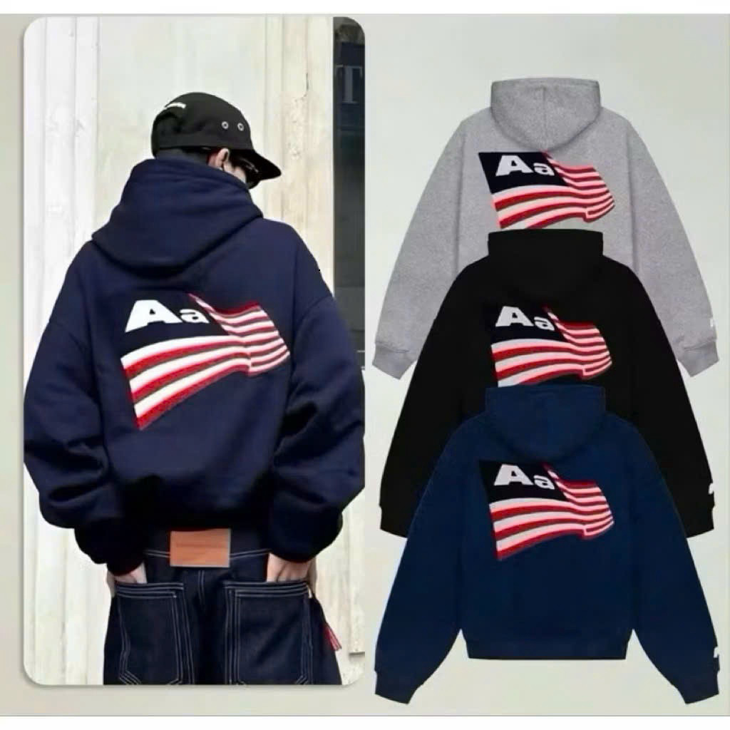 Áo Khoác Hoodie Zip Nỉ Chân Cua Aa Studio Thêu Xù Khoá Kim Loại, Áo Hoodie Bomber Nam Nữ Phối Lá Cờ 