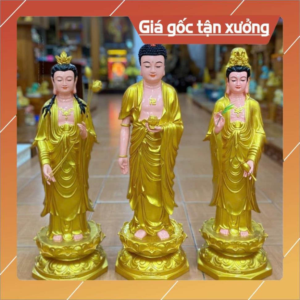 Tượng Tây Phương Tam Thánh Đứng 70cm Nhựa Composite có hoả tốc