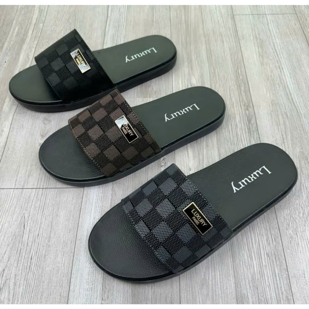 💝Luxury💝Dép LUXURY Sang Trọng Dép Nam Quai Ngang Luxury Kéo Karo Mới 2025