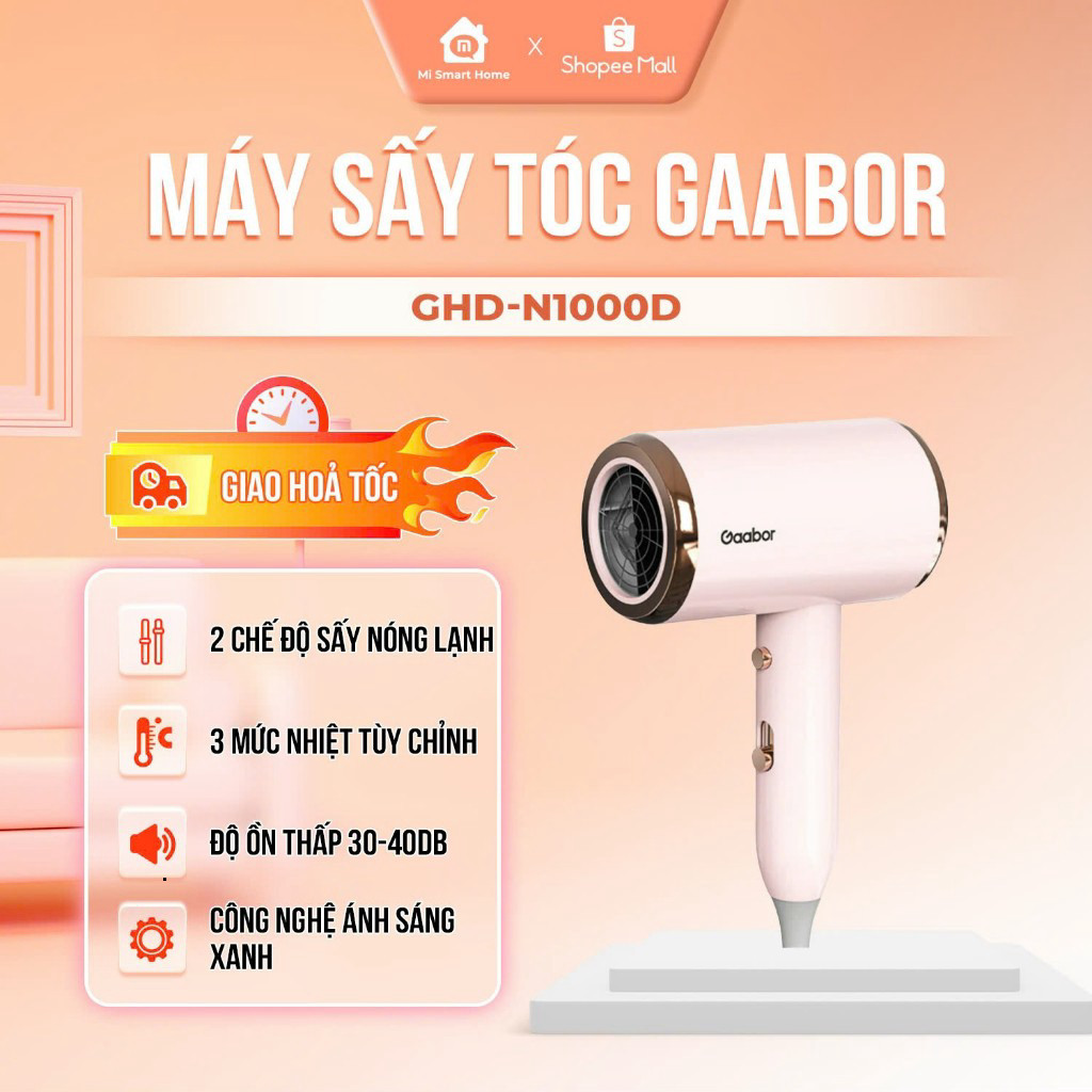 [Khách lấy tại kho]  Máy sấy tóc Gaabor GHD-N1000D sấy nhanh 2 chiều nóng lạnh công suất 1000W độ ồn