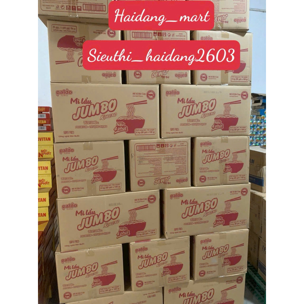 (CÓ SẴN GIAO NGAY)Mì Lẩu Koreno Jumbo 80 Gói - Hương Vị Bò Cay và Kim Chi.
