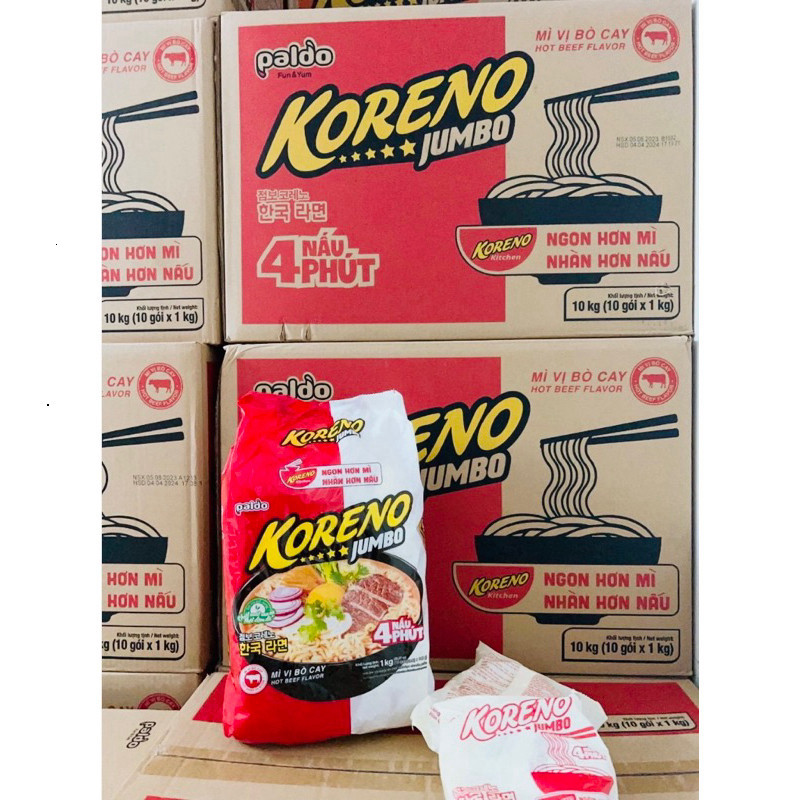 (có sẵn giao ngay)Mì Koreno Jumbo Chính Hãng 100 Gói/Thùng Sẵn SLL Giá Sỉ date mới.