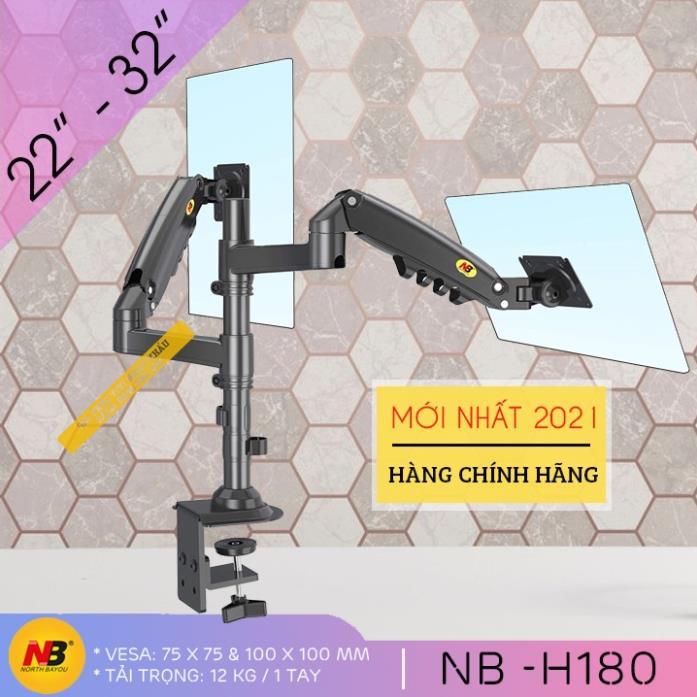 Giá Treo Hai Màn Hình NB H180 17-27 Inch - Tay Treo Màn Hình Kép Xếp Màn Trên Dưới