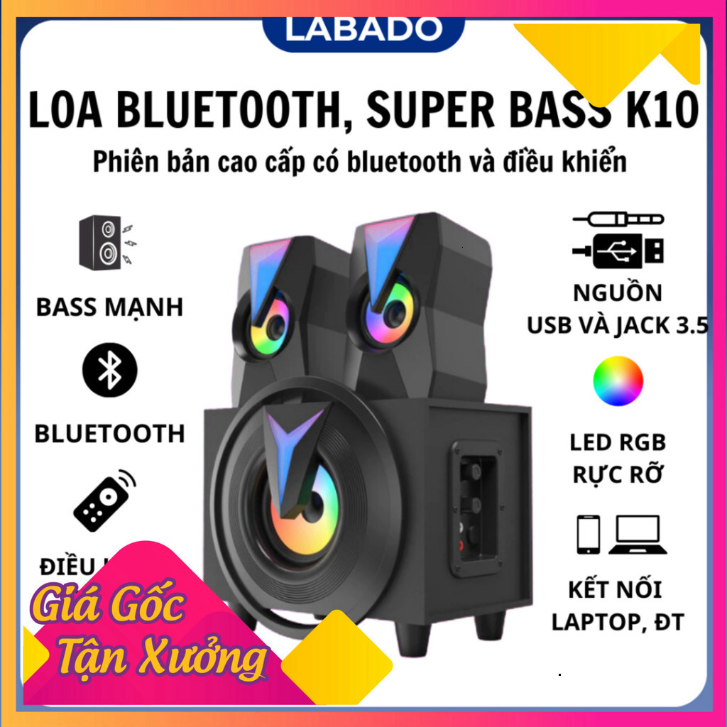 Loa Vi tính bluetooth bass mạnh K10 led gaming, loa vi tính pc để bàn đẹp chất có điều khiển LABADO