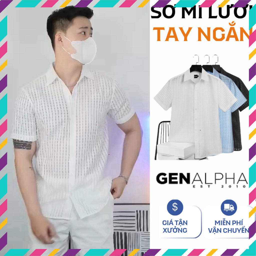 GEN ALPHA Sơ Mi Cotton Lưới Tay Ngắn Mặc Mát GEN03