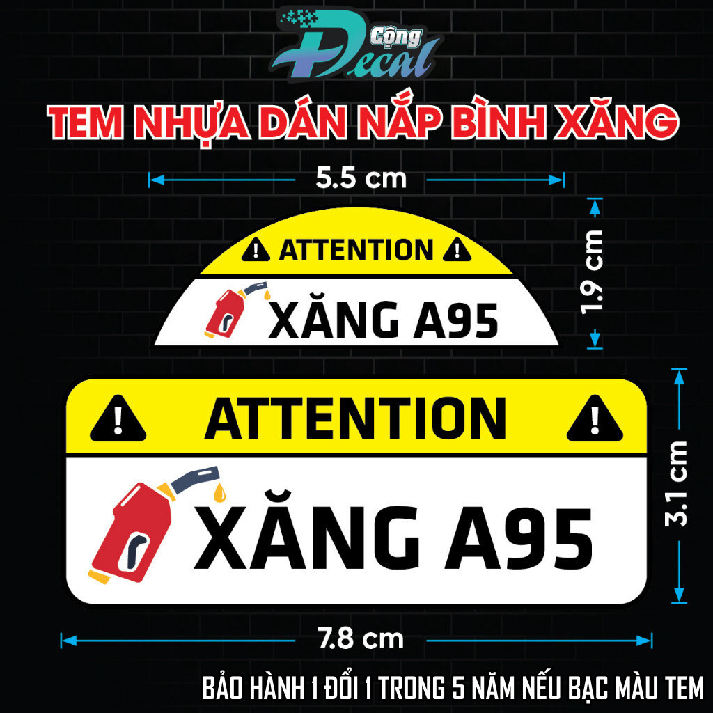 Tem Dán Decal Đổ Xăng, Dầu Ô Tô, Xe Hơi, A95, Diesel, Nắp Bình Xăng Dầu Cao Cấp