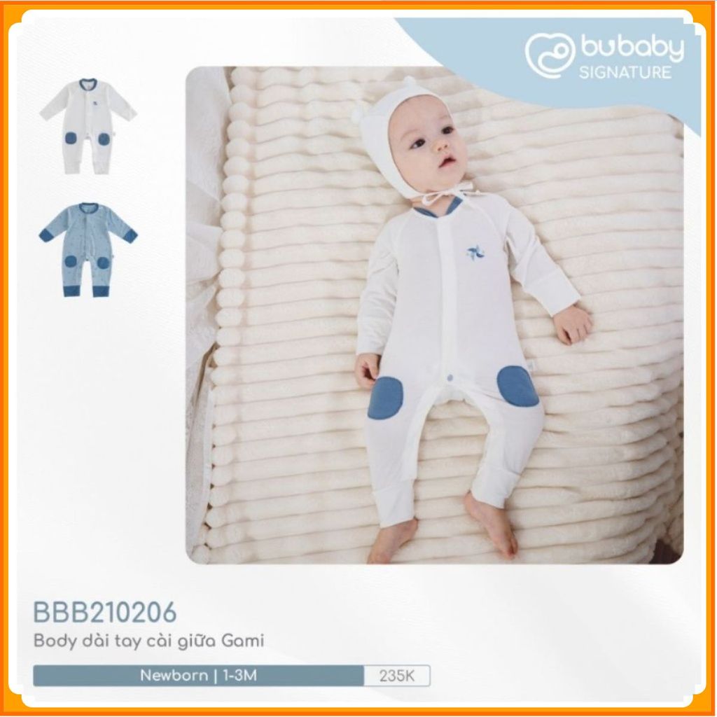 [BU Baby] (0-3M) Body dài tay cài giữa Gami BBB210206  cho bé sơ sinh - [BU Baby] sơ sinh