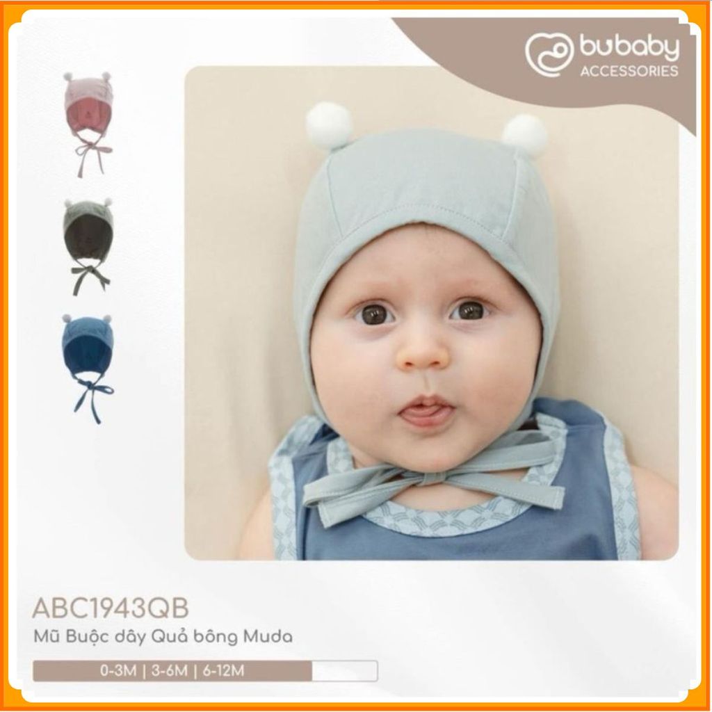 [BU Baby] (0-12M) Mũ Buộc dây Quả bông ABC1943QB Muda cho bé trai, bé gái  sơ sinh - Bamco  - Mũ bu 