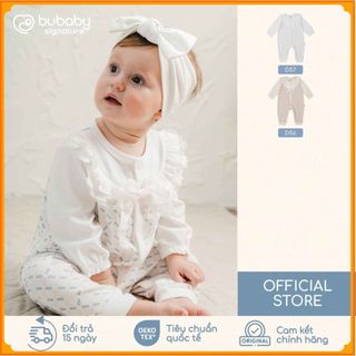 [BU Baby] ( 1M-12M) Body dài tay cài giữa bèo ngực bé gái Iconic 1 BU Cotton BCT215900| Quần áo Bubaby chính hãng