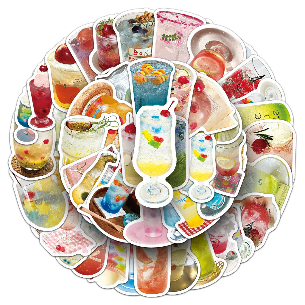 Set 10/20/50 cái sticker chống nước ĐỒ UỐNG MÙA HÈ MÁT LẠNH DOUYIN TRÀ TRÁI CÂY SODA dán mũ bảo hiểm