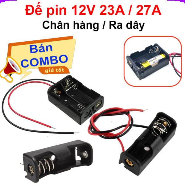 [Giá combo] Đế pin 12V 23A 27A ra dây, chân hàn , pin 12V