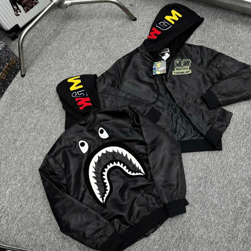 🔥TOP🔥 Áo khoác Bape bape cá mập  unisex Bomber Cá Mập Chính Hãng Logo Thêu Độc Đáo