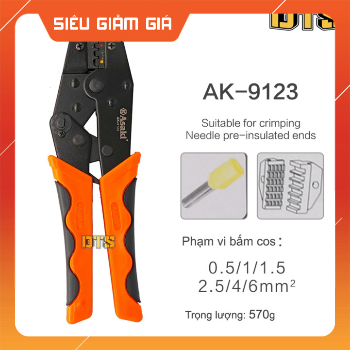 Kìm bấm cos pin Asaki AK-9123 0.5 ~ 6mm2 - Kềm bấm cốt pin (Kìm bấm đầu cote Asaki)