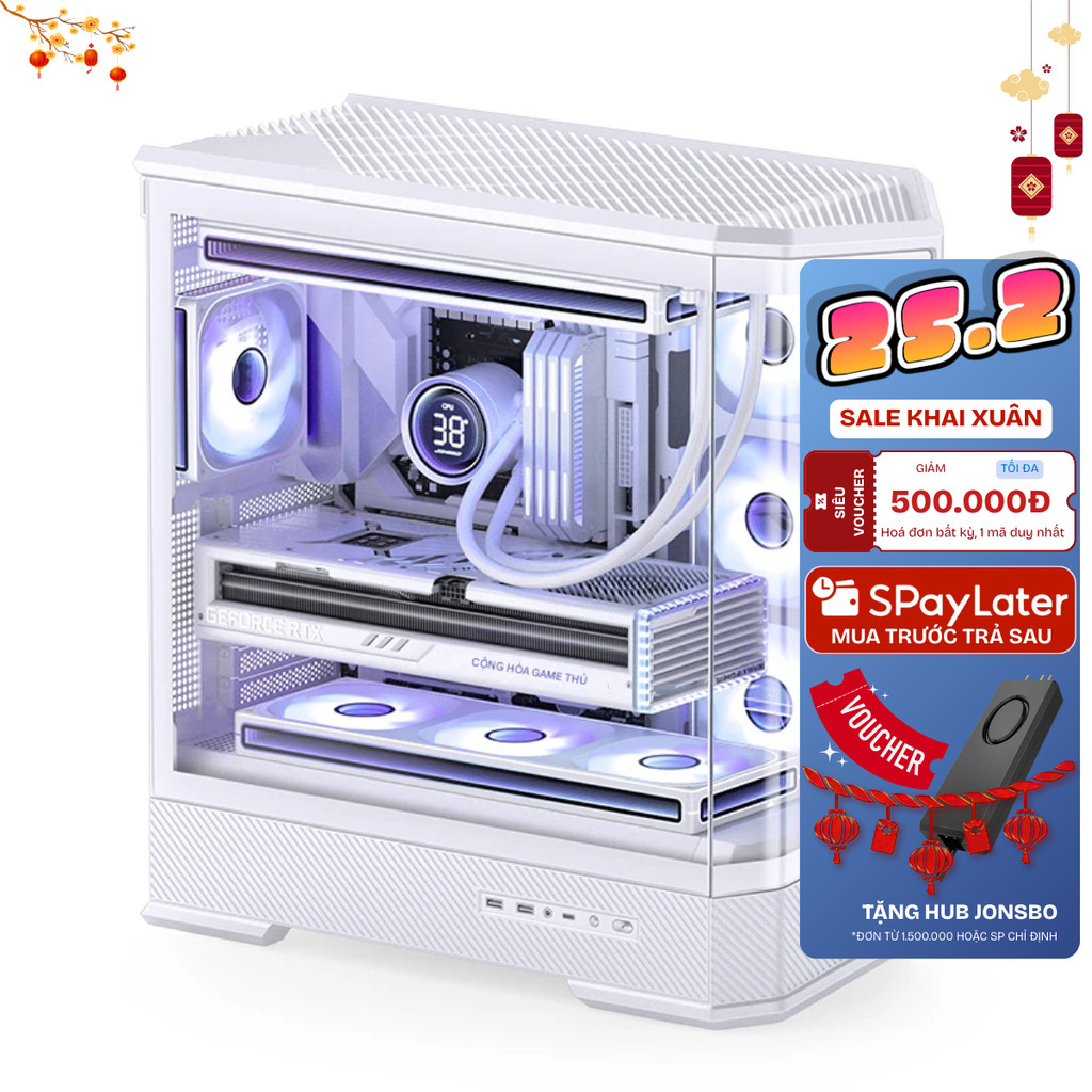 Vỏ Case PC Gaming Jonsbo D400 White ATX M-ATX ITX – Hỗ Trợ Tản Nhiệt Nước 360mm, Kính Cường Lực