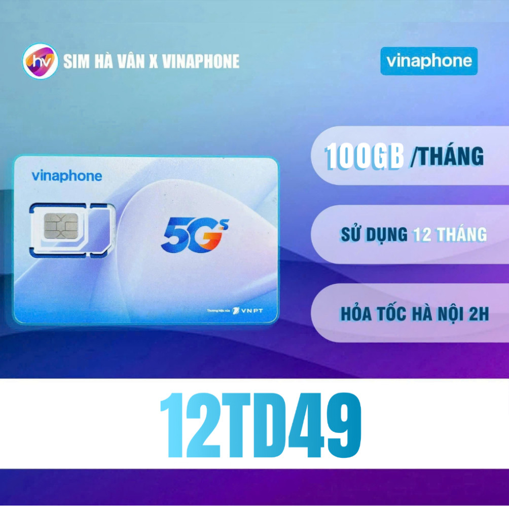 Sim Vina 5G 12TD49, 100G tốc độ cao trong vòng 12 tháng, năm sau ra hạn 490k/ năm - Sim Hà Vân