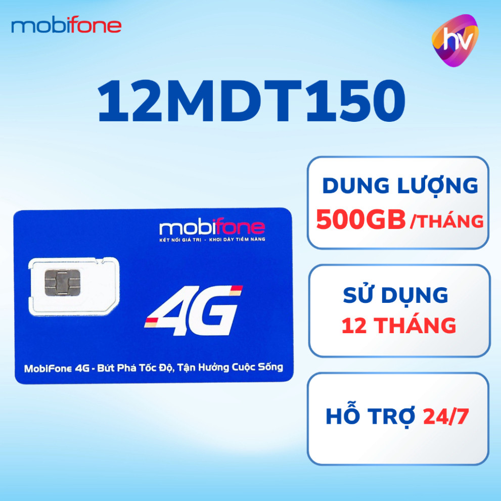 Sim Mobifone 12MDT150 - 12 tháng kích từ ngày gửi, 500GB/ tháng, tốc độ cao, có hỗ trợ esim - Sim Hà