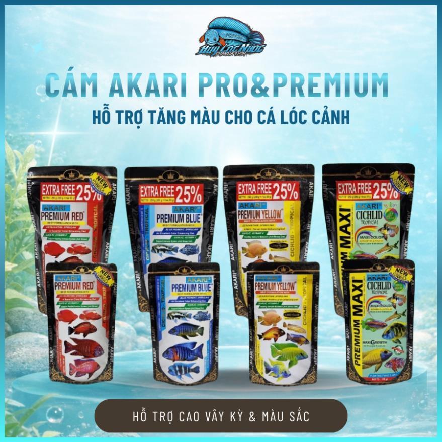 Cám AKARI Pro&Premium Maxi/Red/Yellow/Blue – Hỗ Trợ Tăng Màu Cho Cá Lóc Cảnh,La Hán,Ali,Đĩa,.
