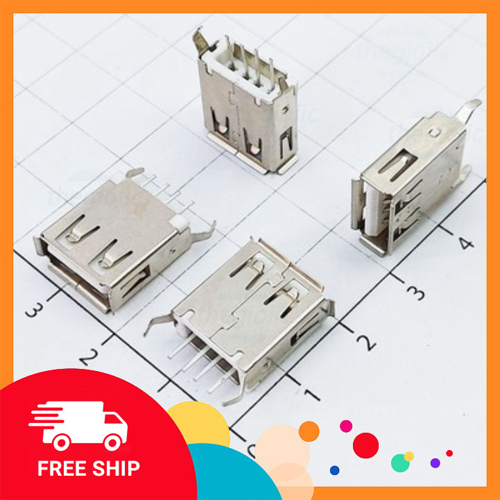 [20 Cái]- AF180 Cổng USB Cái 2.0 Type A 4 Chân Thẳng Xuyên Lỗ Điện Tử Tín Phát