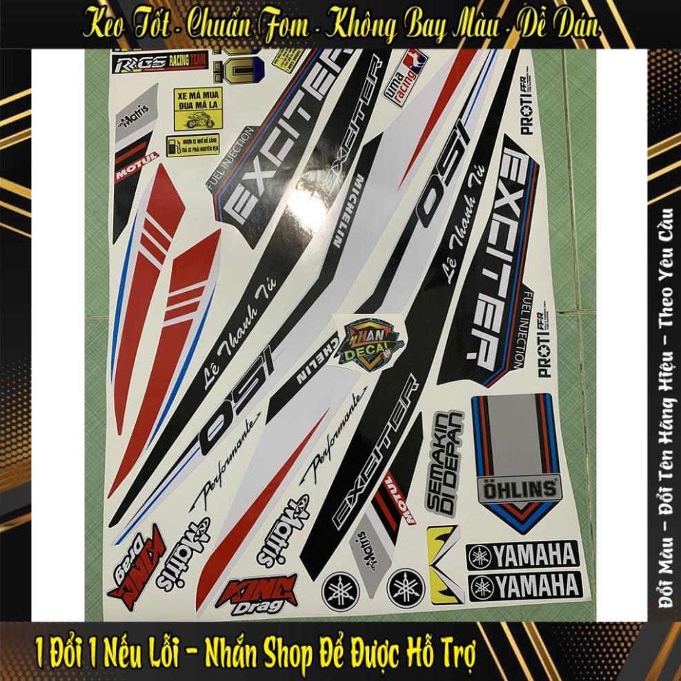 tem exciter 150 trắng đen đỏ