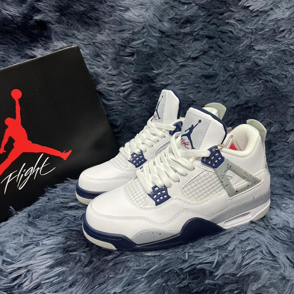 Giày thể thao JD4  Retro ‘Midnight Navy’, Giày JD4 Trắng  Xám vạch Navy Full Box