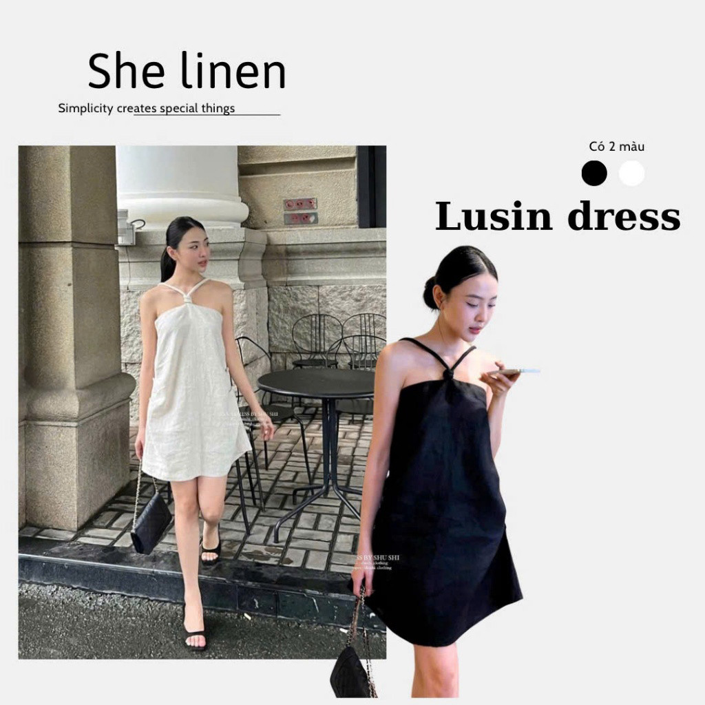 LUSIN DRESS- Đầm Yếm Linen, Đầm Yếm Hở Lưng She linen