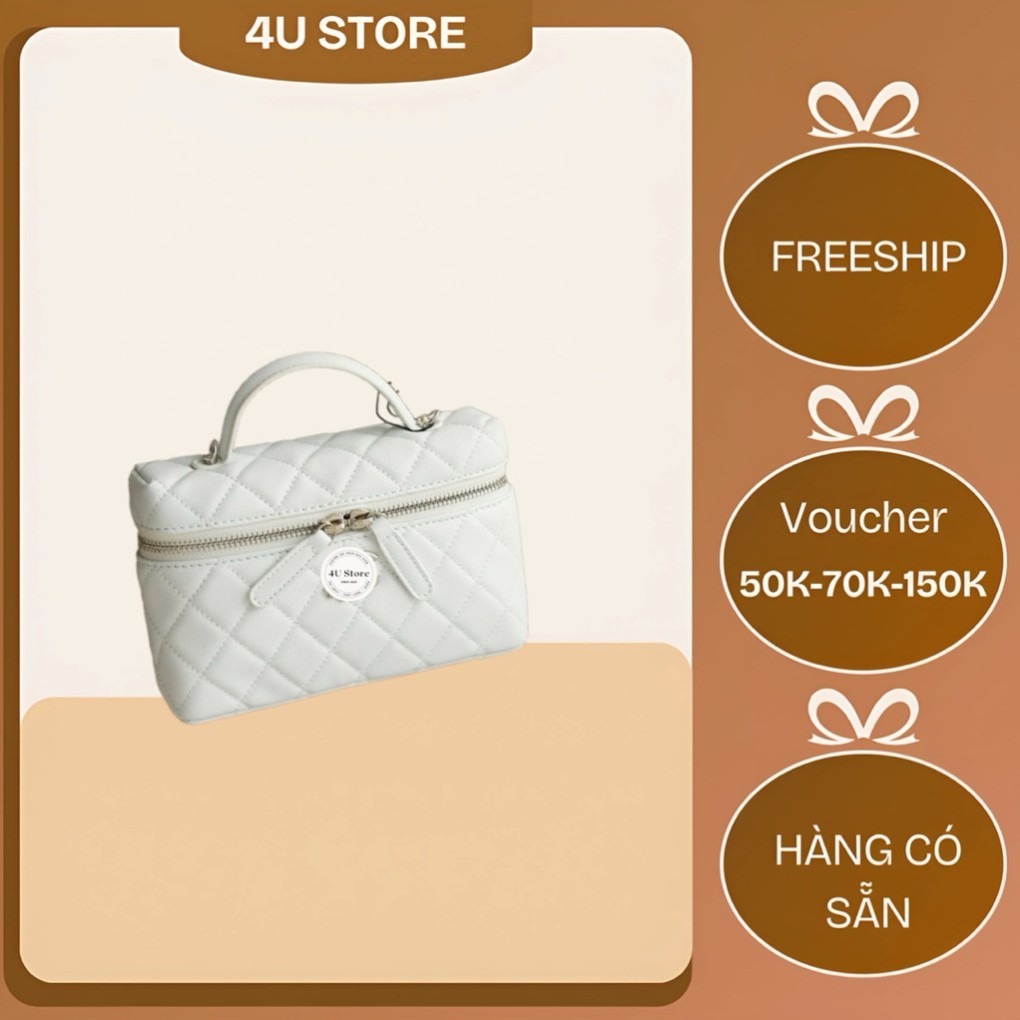 Túi quai xách C va’nity dáng dẹt kích thước 19cm chất da caviar