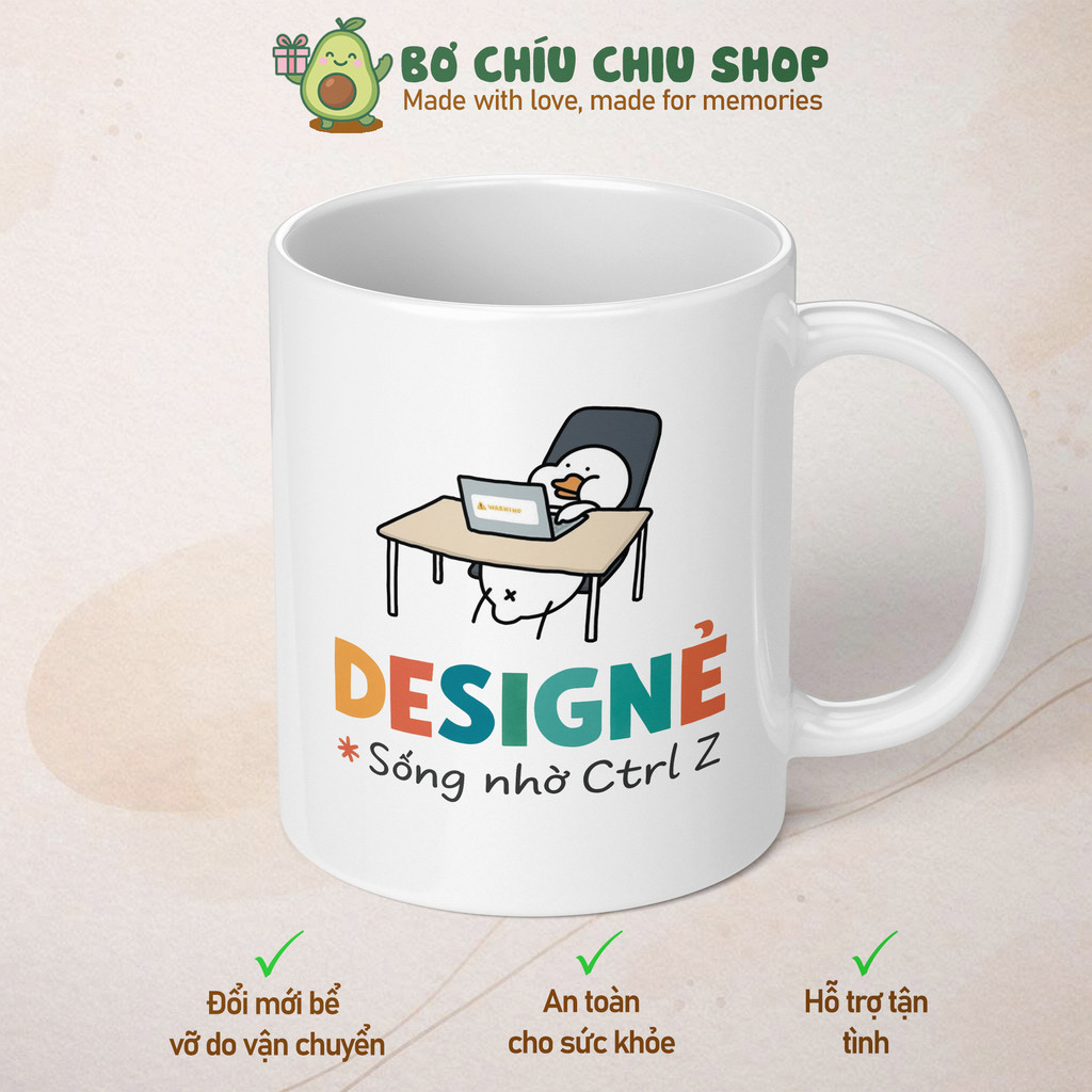 Ly sứ cốc sứ nghề nghiệp "DESIGNẺ - sống nhờ Ctrl Z" mẫu 2- quà tặng sinh nhật bạn bè đồng nghiệp hà