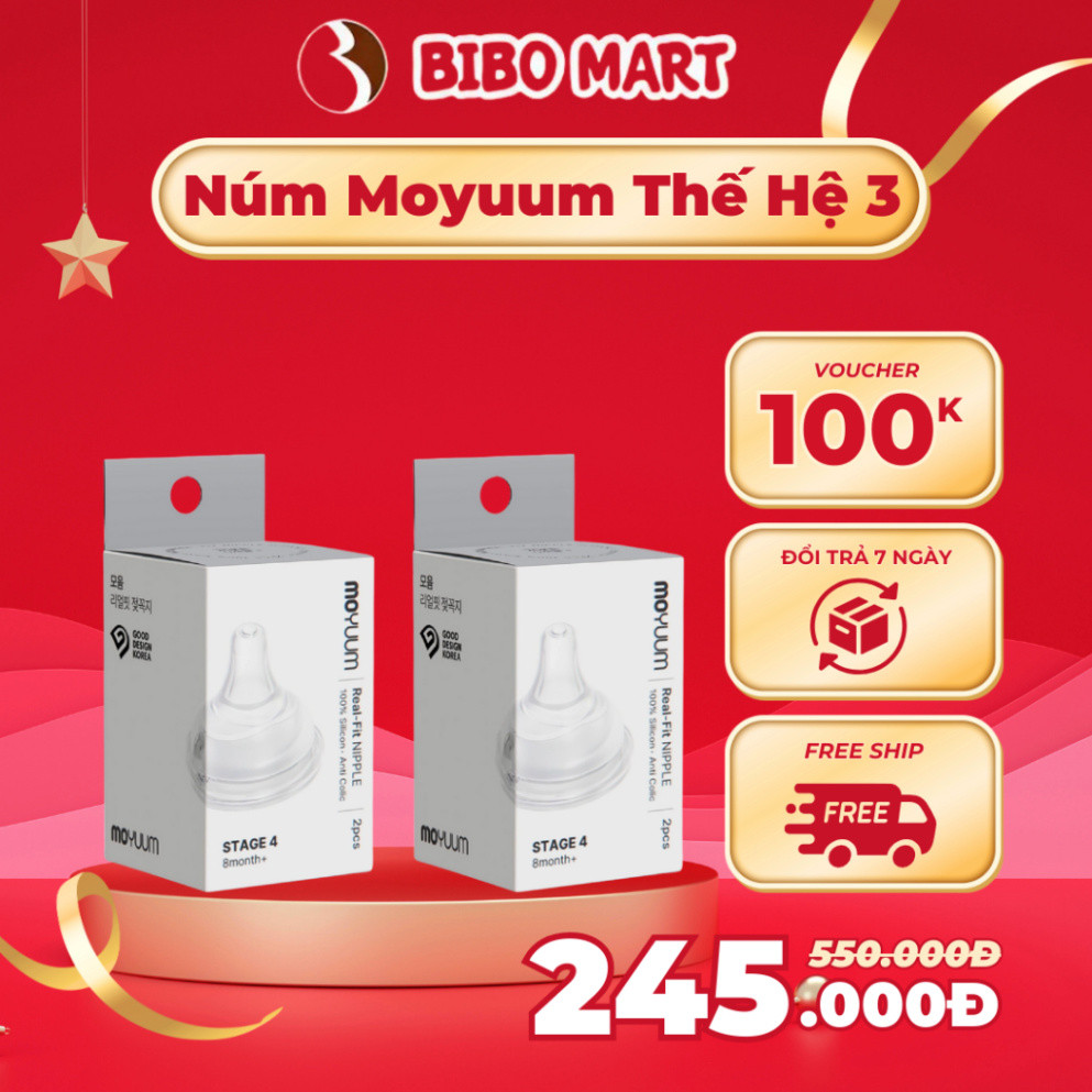 Núm Ti Moyuum - Thế Hệ 3 Size 1/2/3/4 Thay Thế Cho Các Bình Cổ Rộng Moyuum