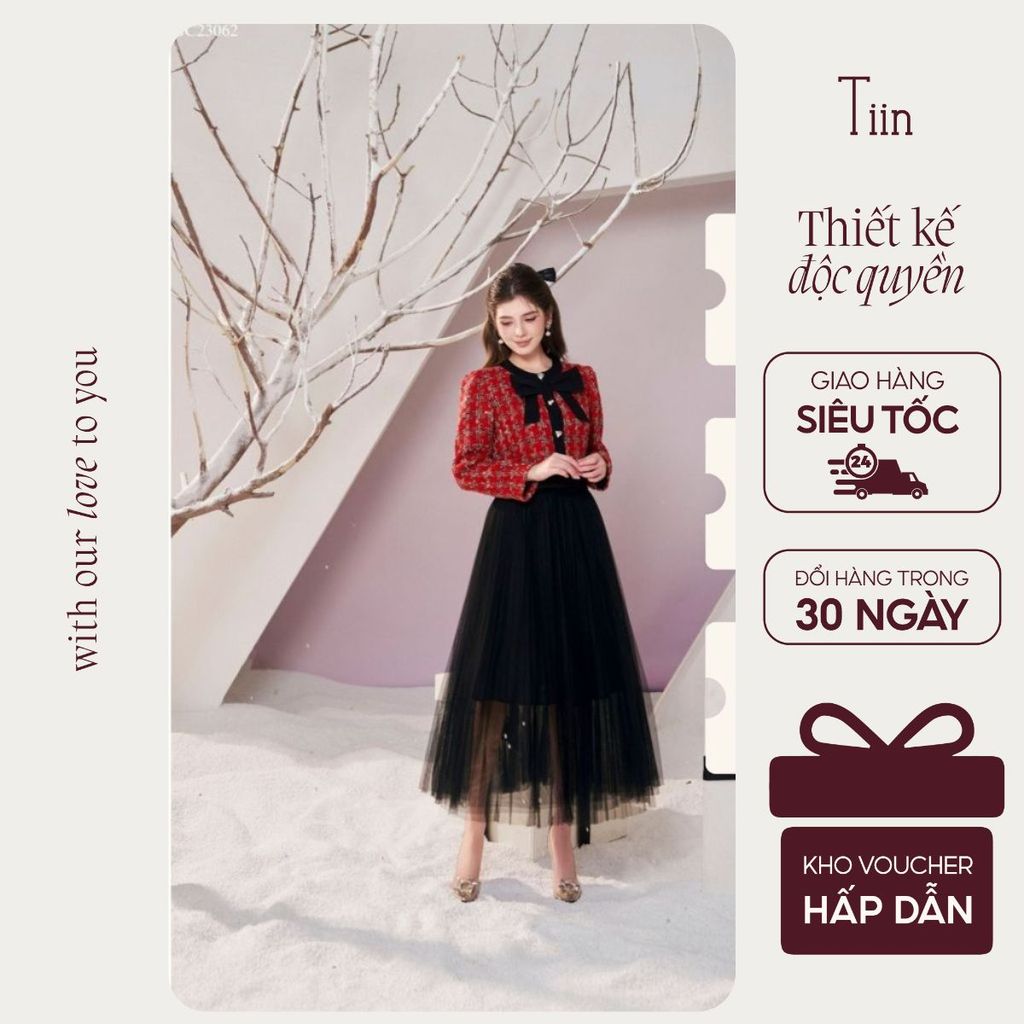 Chân váy xếp ly midi dáng dài voan lưới bốn màu freesize Tiin Store GC23062