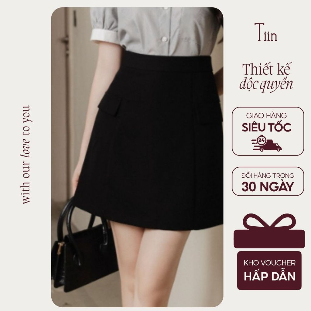 TIINSTORE Chân váy công sở bổ mảnh phối nắp túi Tiin Store - CHN248
