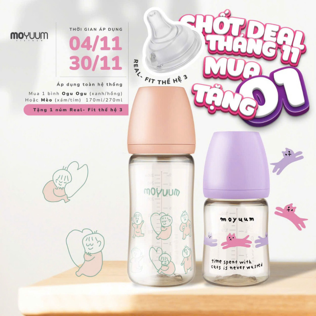 Bình sữa moyuum korea vẹn nguyên các phiên bản, được chọn núm - Bình sữa ppsu