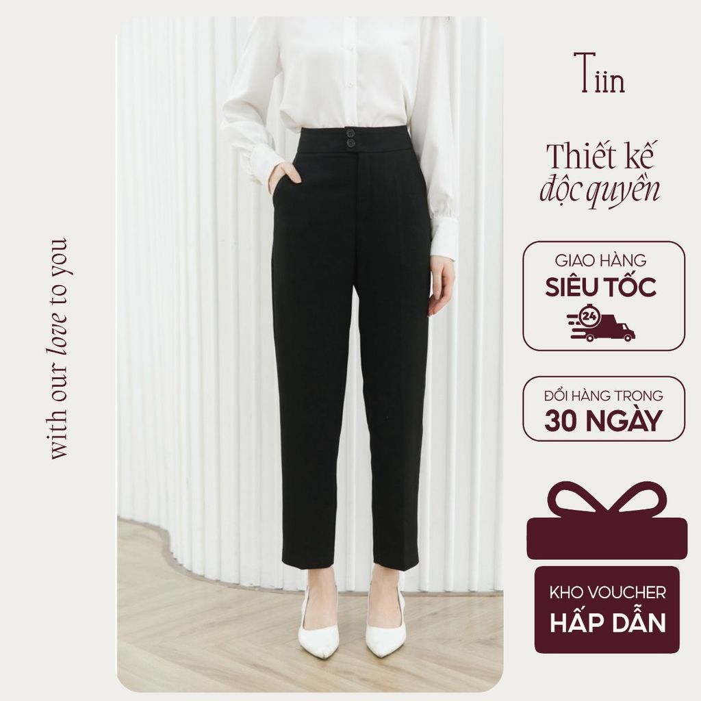 TIINSTORE Quần ống đứng túi chéo cạp bản 2 khuy hàng thiết kế, chất tuyết mưa mát mẻ, đứng form TIIN