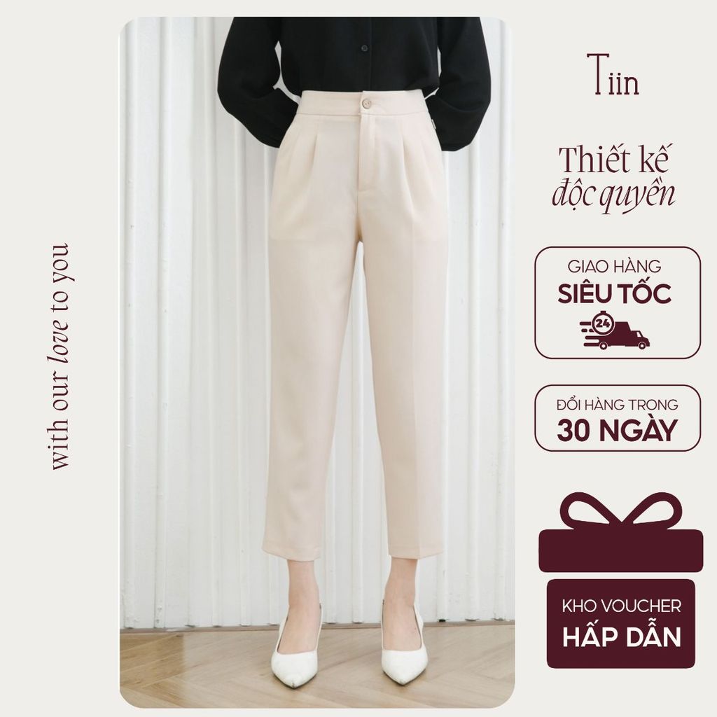 TIINSTORE Quần baggy nữ vải ly bụng công sở Tiin Store chất liệu tuyết mưa cao cấp không nhăn nhàu -