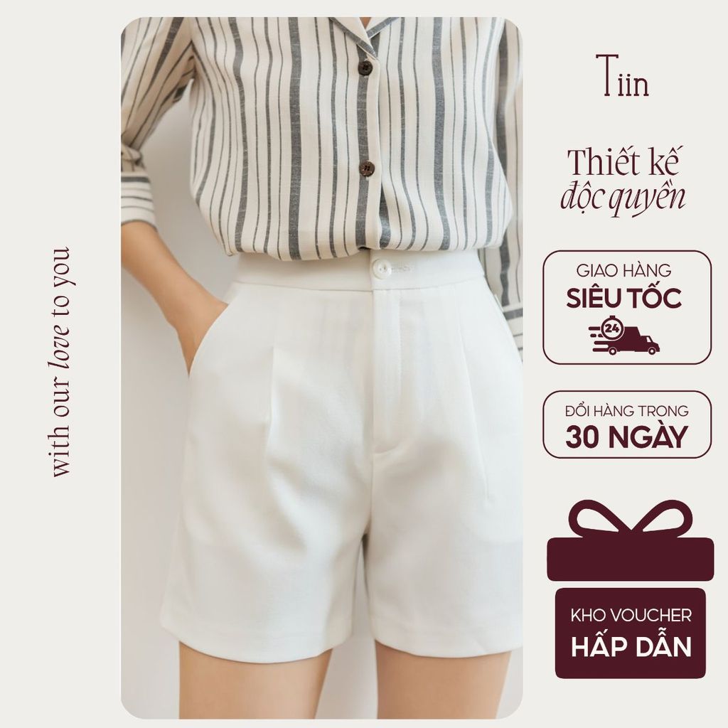 TIINSTORE Quần sooc vải ly cạp liền túi chéo TIIN STORE Q0N020