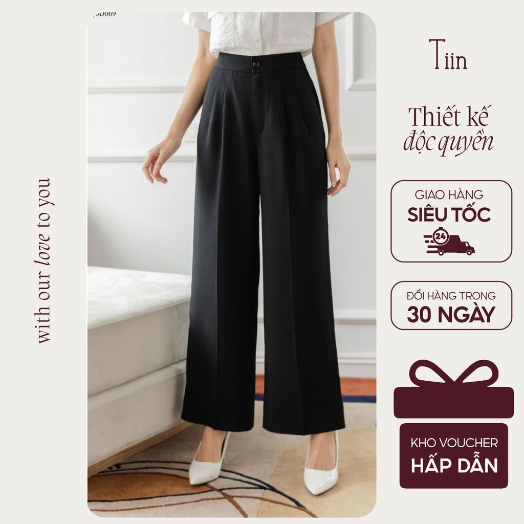 TIINSTORE Quần ống suông 2 ly bụng túi chéo thiết kế công sở sang trọng TIIN STORE Q0D069