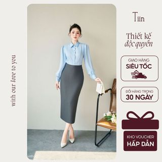 TIINSTORE Chân váy nữ công sở dáng bút chì cạp liền xẻ sau dáng dài CHD326