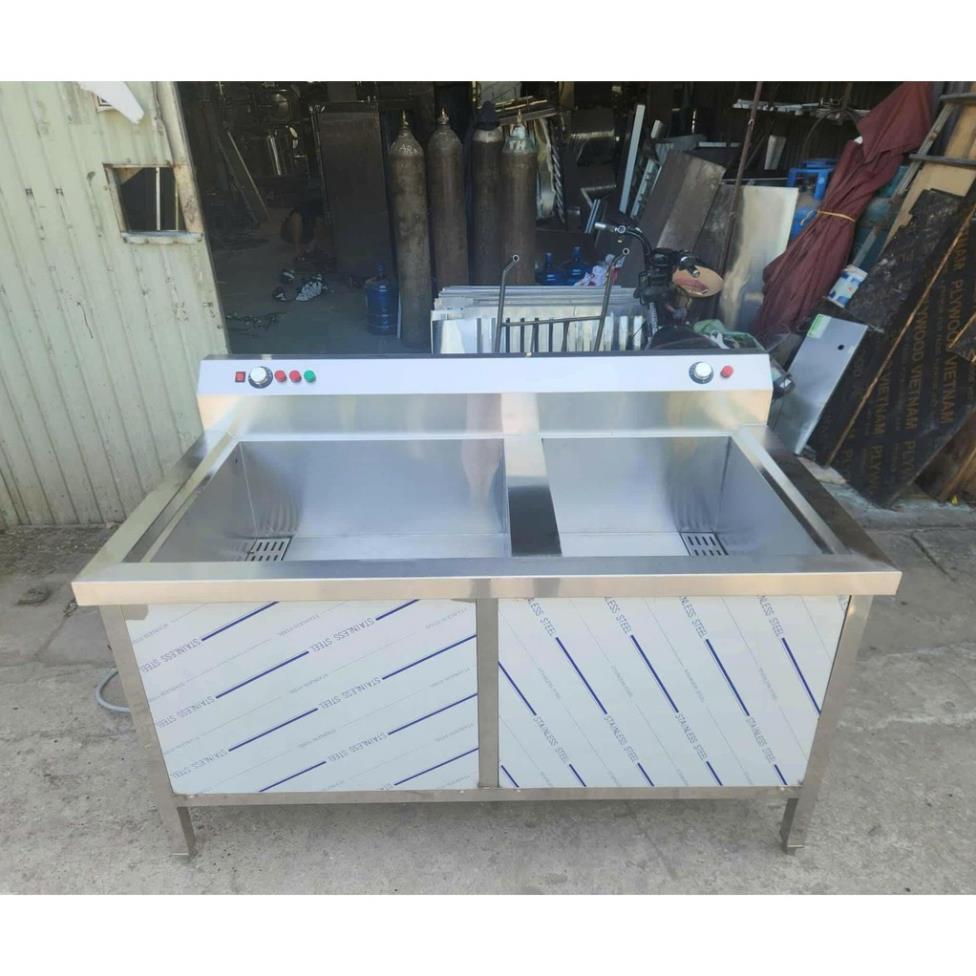 Máy Rửa Bát Hai Ngăn 1.8M Sóng Siêu Âm Công Nghiệp – Bồn Rửa 90×60×30cm Inox 304 Cao Cấp - Rửa Siêu Sạch