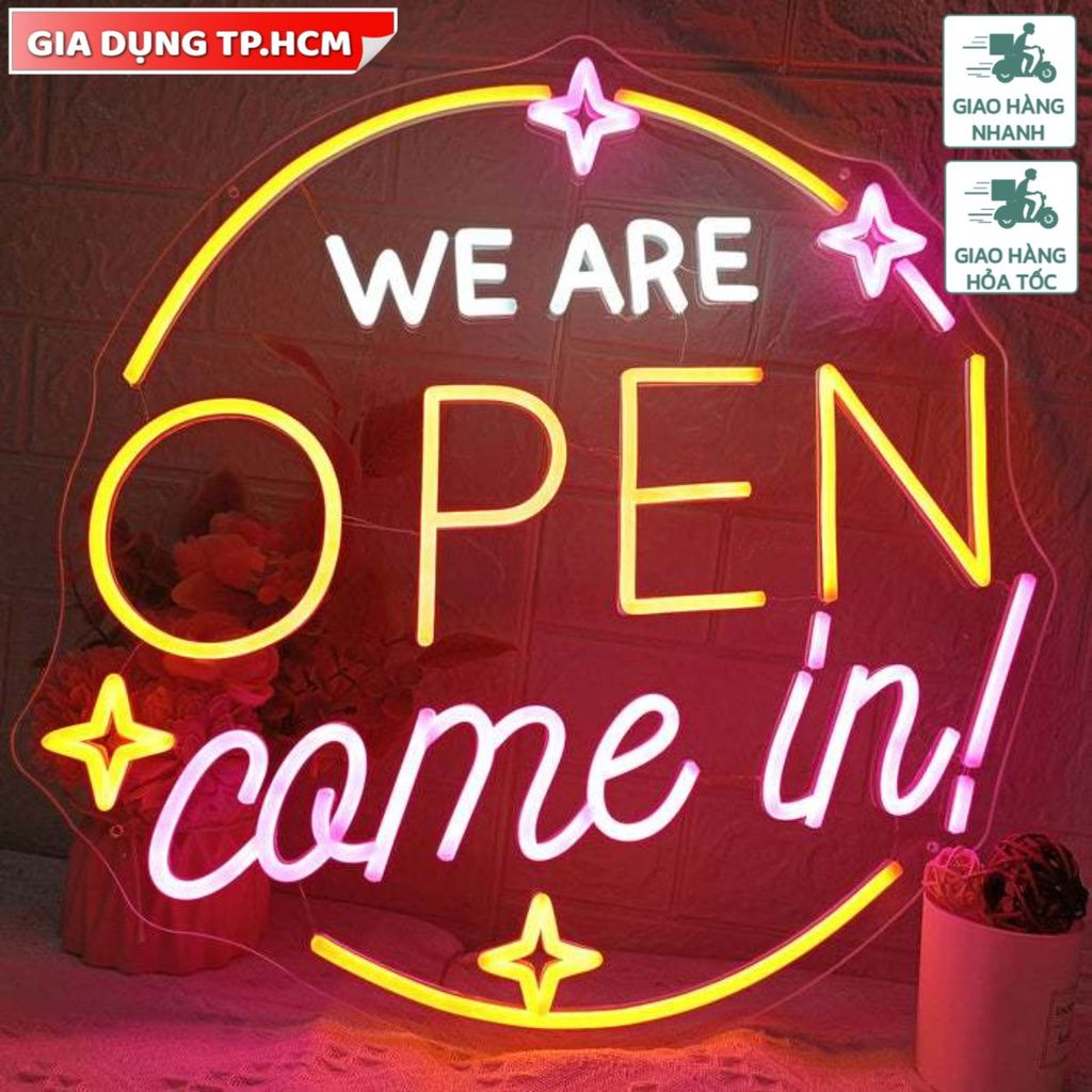 Biển LED Neon Treo Tường "Open - Come In" Trang Trí Cửa Tiệm Sáng Tạo Neon Sign New Lux3 1104-25