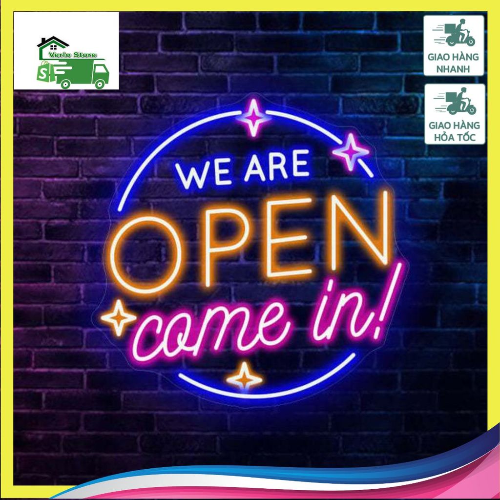 [GIÁ TỐT] Đèn Neon Sign "We Are Open" Nền Mica Trong Suốt Cao Cấp Neon Sign New Lux3 1104-25