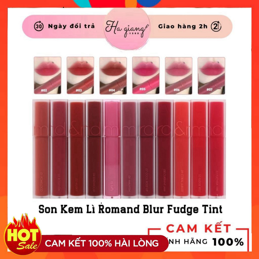 Son Kem Lì Romand Blur Fudge Tint Lên Màu Chuẩn, Mịn Môi 03 Musky Cam đỏ gạch, Màu 04 Radwood Đỏ nâu