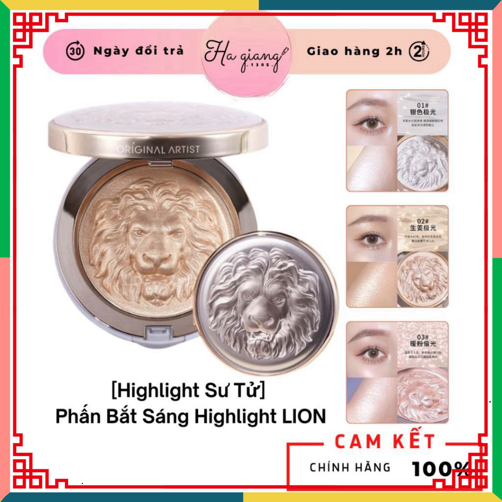 [Highlight Sư Tử] Phấn Bắt Sáng Highlight LION High Gloss Powder 01, 02, 03 - Ánh Bạc/Vàng/Hồng