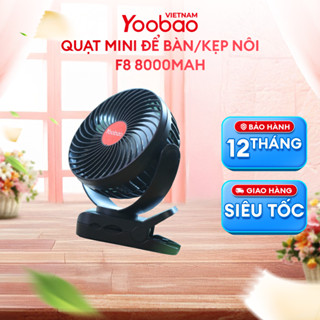 Quạt sạc mini Yoobao F8 để bàn/kẹp nôi 8000mAh 3 tốc độ | Đèn LED + sạc dự phòng | Bảo hành 12 tháng